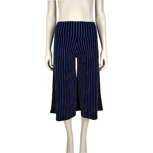 Vintage Y2K Navy Blue White Pin Stripe Stretch Knit Sailor Pinup Culottes XS - Picture 1 of 10